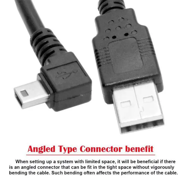Alt view image 6 of 7 - JSER Mini USB Type-B 5pin Male Right Angled 90 Degree to USB 2.0 Male Power Data Cable 50cm