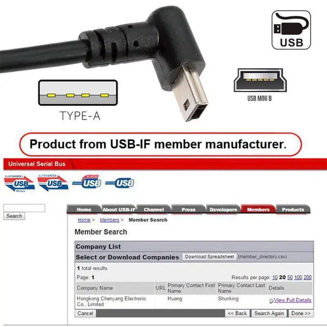 Alt view image 4 of 7 - JSER Mini USB2.0 Type-B 5Pin Male Up Angled 90 Degree Connector to USB 2.0 Male Type-A Power Data Cable 50cm for Camera GPS MP3 MP4