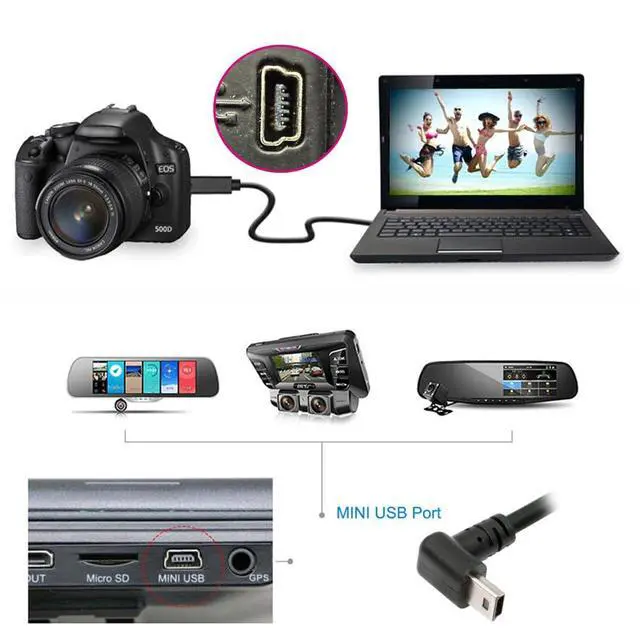 Alt view image 5 of 7 - JSER Mini USB2.0 Type-B 5Pin Male Down Angled 90 Degree Connector to USB 2.0 Male Type-A Power Data Cable 150cm for Camera GPS MP3 MP4