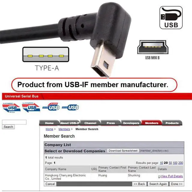 Alt view image 7 of 7 - JSER Mini USB2.0 Type-B 5Pin Male Down Angled 90 Degree Connector to USB 2.0 Male Type-A Power Data Cable 150cm for Camera GPS MP3 MP4
