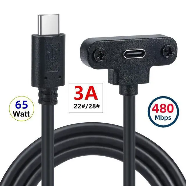 Alt view image 3 of 7 - xiwai USB-C 480Mbps Extension Data Cable USB Type-C Male to Up Angled Female with Screw Locking Fixed Panels Extender for Camera VR 0.3M