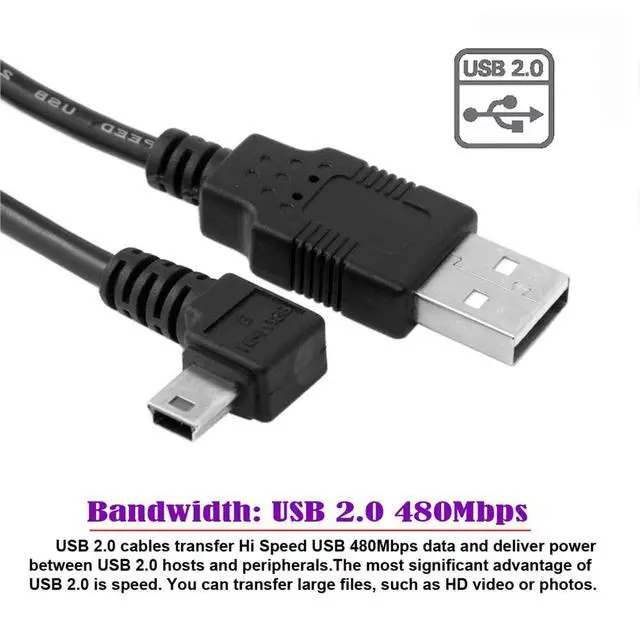 Alt view image 2 of 7 - JSER Mini USB Type-B 5pin Male Right Angled 90 Degree to USB 2.0 Male Power Data Cable 50cm