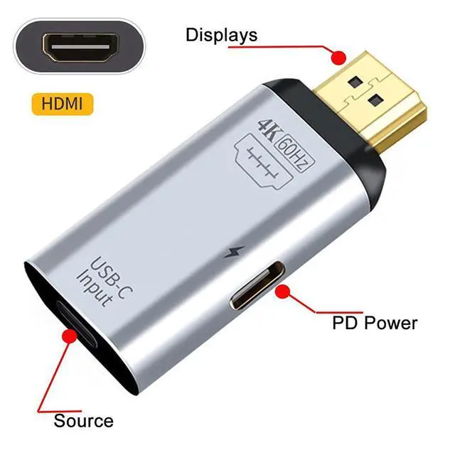 Alt view image 2 of 7 - xiwai USB-C Type C Female Source to HDMI Sink HDTV & PD Power Adapter 4K 60hz 1080p for Phone & Laptop