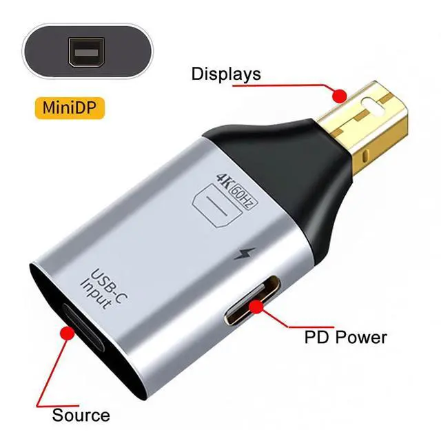 Alt view image 5 of 7 - xiwai USB-C Type C Female Source to Mini Displayport DP Sink HDTV & PD Power Adapter 4K 60hz 1080p for Phone & Laptop