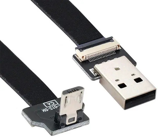 Main image of xiwai 0.5M Down Angled USB 2.0 Type-A Male to Micro USB 5Pin Male Data Flat Slim FPC Cable for FPV & Disk & Phone