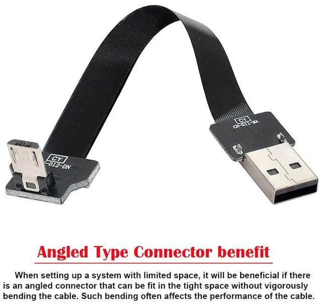 Alt view image 2 of 7 - xiwai 0.2M Down Angled USB 2.0 Type-A Male to Micro USB 5Pin Male Data Flat Slim FPC Cable for FPV & Disk & Phone