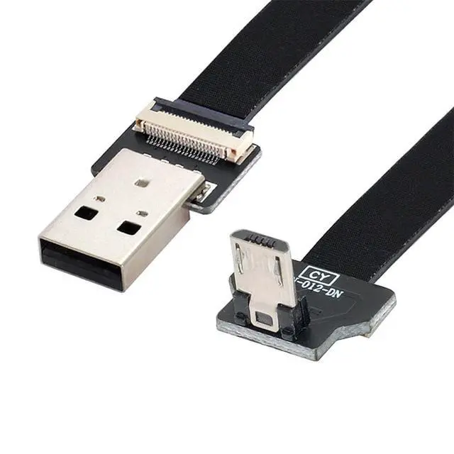 Alt view image 2 of 7 - xiwai 0.5M Down Angled USB 2.0 Type-A Male to Micro USB 5Pin Male Data Flat Slim FPC Cable for FPV & Disk & Phone