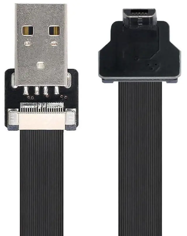 Alt view image 4 of 7 - xiwai 0.2M Down Angled USB 2.0 Type-A Male to Micro USB 5Pin Male Data Flat Slim FPC Cable for FPV & Disk & Phone