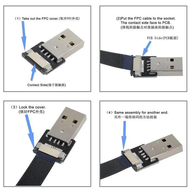 Alt view image 6 of 7 - xiwai 0.2M Down Angled USB 2.0 Type-A Male to Micro USB 5Pin Male Data Flat Slim FPC Cable for FPV & Disk & Phone