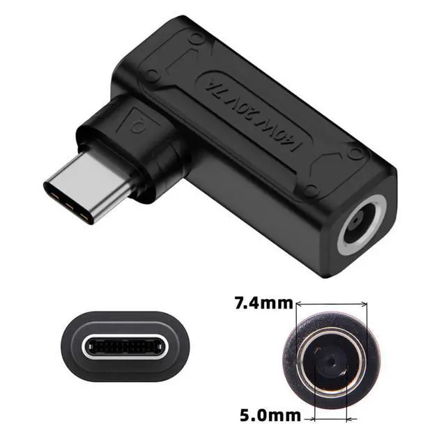 Alt view image 7 of 7 - DC Jack 7.4x5.0mm Input to USB-C Type-C Angled 90 Degree Power Plug 140W 100W Charge Adapter for Laptop Phone