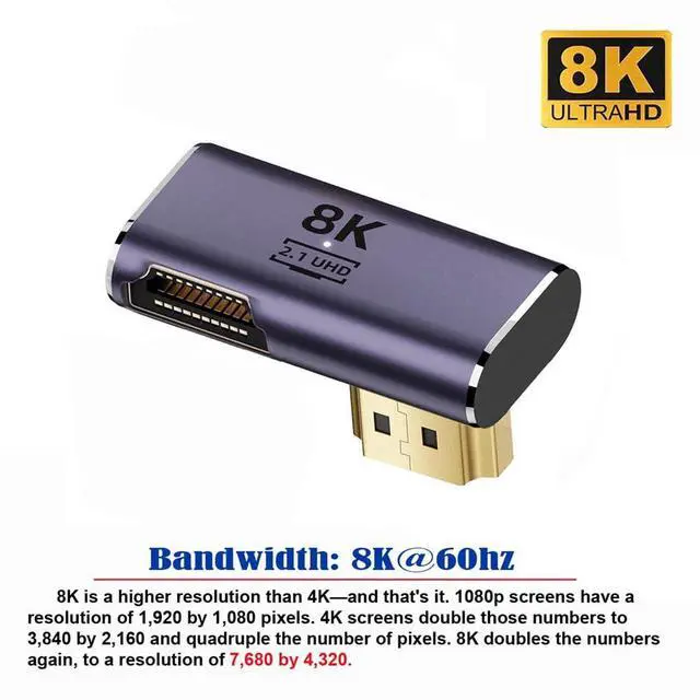 Alt view image 5 of 7 - xiwai HDMI 8K Male to HDMI 2.1 Female Vertical 90 Degree Left Down Angled Low Profile UHD Extension Adapter Support 8K 60hz HDTV