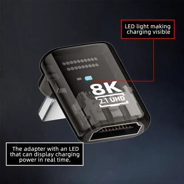Alt view image 4 of 7 - xiwai 90 Degree Up Angled Low Profile HDMI Male to HDMI 2.1 Female Adapter UHD 8K 60hz HDTV Extender Transparent with Smart LED Light for Monitor TV Projector