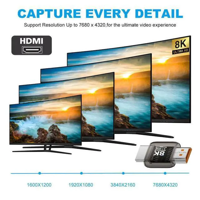 Alt view image 7 of 7 - xiwai HDMI Male to HDMI 2.1 Male Adapter UHD 8K 60hz HDTV Extender Transparent with Smart LED Light for Monitor TV Projector