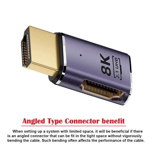 Alt view image 4 of 7 - xiwai HDMI 8K Male to HDMI 2.1 Female Flat Horizontal 90 Degree Left Angled UHD Extension Adapter Support 8K 60hz HDTV