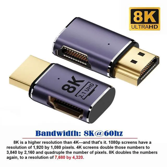 Alt view image 5 of 7 - xiwai HDMI 8K Male to HDMI 2.1 Female Flat Horizontal 90 Degree Left Angled UHD Extension Adapter Support 8K 60hz HDTV