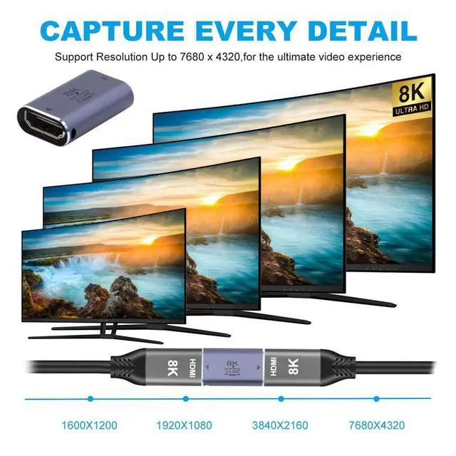 Alt view image 6 of 7 - xiwai HDMI 2.1 Female to HDMI Female UHD Extension Gold Converter Adapter Support 8K 60hz HDTV
