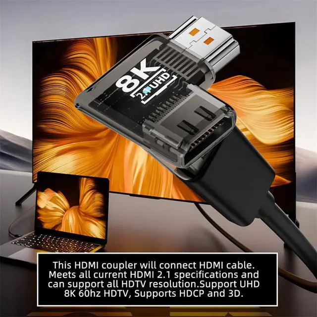 Alt view image 6 of 7 - xiwai 90 Degree Left Angled Horizontal HDMI Male to HDMI 2.1 Female Adapter UHD 8K 60hz HDTV Extender Transparent with Smart LED Light for Monitor