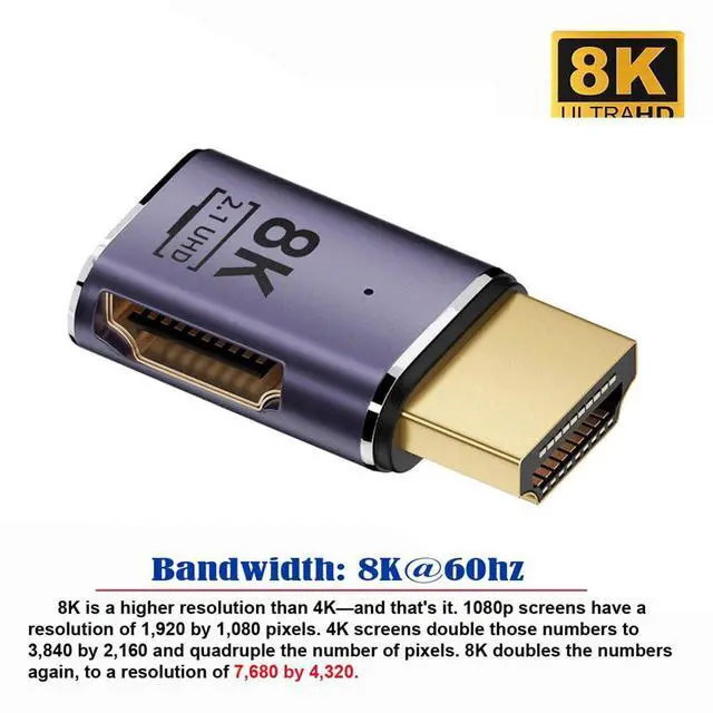 Alt view image 4 of 7 - xiwai HDMI 8K Male to HDMI 2.1 Female Flat Horizontal 90 Degree Right Angled UHD Extension Adapter Support 8K 60hz HDTV