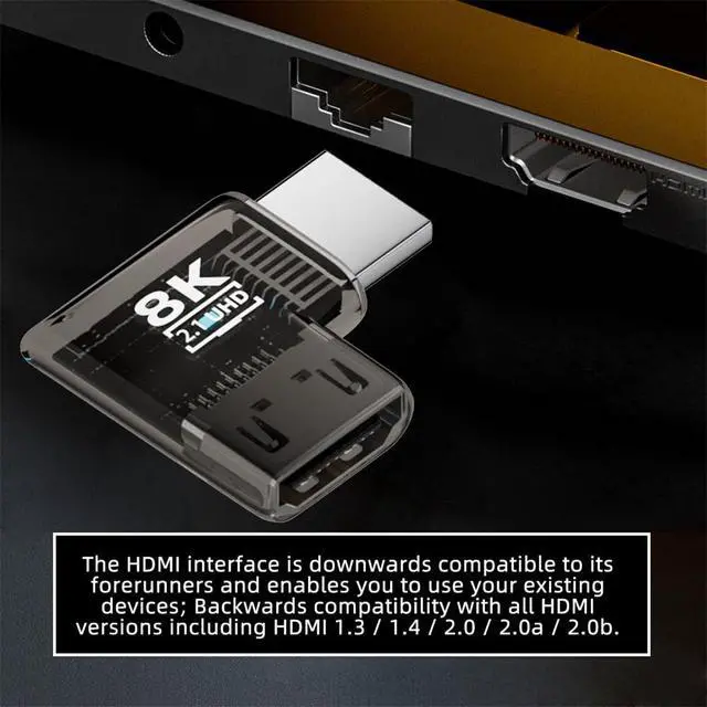 Alt view image 7 of 7 - xiwai 90 Degree Right Angled Horizontal HDMI Male to HDMI 2.1 Female Adapter UHD 8K 60hz HDTV Extender Transparent with Smart LED Light for Monitor