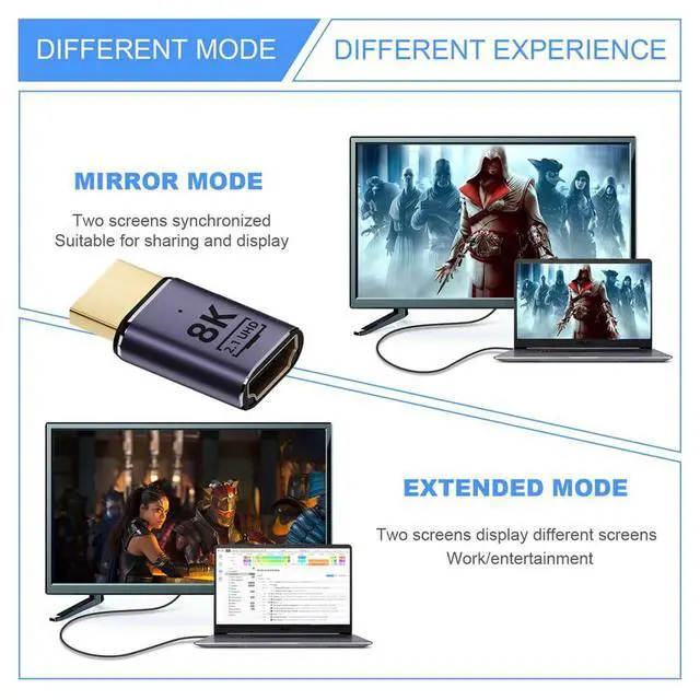 Alt view image 4 of 7 - xiwai 8K HDMI Male to HDMI 2.1 Female UHD Extension Gold Converter Adapter Support 8K 60hz HDTV