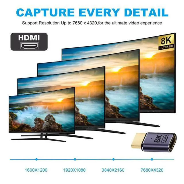 Alt view image 6 of 7 - xiwai 8K HDMI Male to HDMI 2.1 Female UHD Extension Gold Converter Adapter Support 8K 60hz HDTV