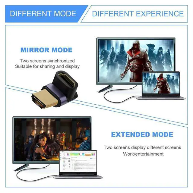 Alt view image 6 of 7 - xiwai HDMI 8K Male to HDMI 2.1 Female Vertical 90 Degree Up Angled UHD Extension Adapter Support 8K 60hz HDTV