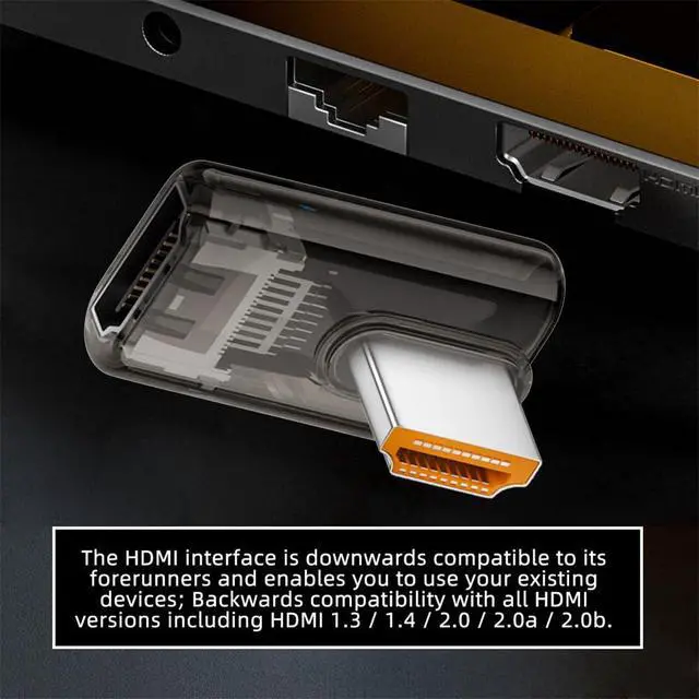 Alt view image 5 of 7 - xiwai 90 Degree Right Angled Low Profile HDMI Male to HDMI 2.1 Female Adapter UHD 8K 60hz HDTV Extender Transparent with Smart LED Light for Monitor TV Projector