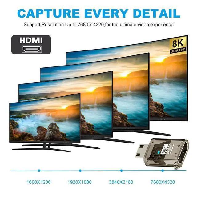 Alt view image 6 of 7 - xiwai Type-C Male Mini-HDMI to HDMI 2.1 Female UHD Extender Extension Adapter Transparent with Smart LED Light Support 8K 60hz HDTV