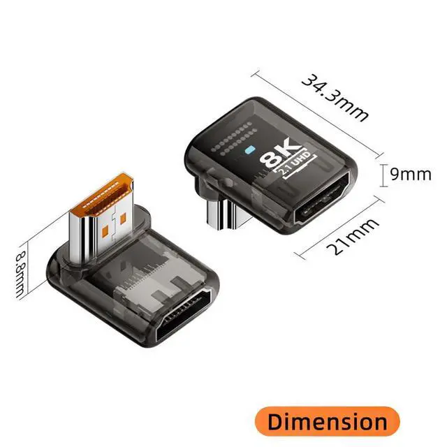 Alt view image 2 of 7 - xiwai 90 Degree Down Angled Low Profile HDMI Male to HDMI 2.1 Female Adapter UHD 8K 60hz HDTV Extender Transparent with Smart LED Light for Monitor TV Projector