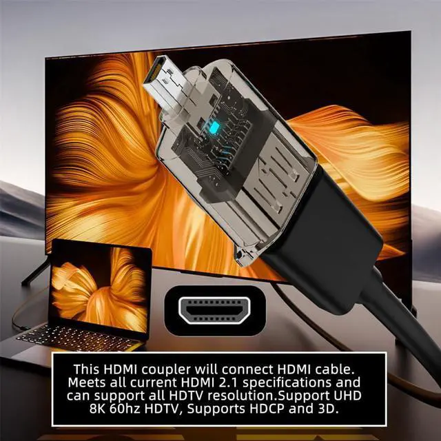 Alt view image 7 of 7 - xiwai Type-D Male Micro-HDMI to HDMI 2.1 Female UHD Extender Extension Adapter Transparent with Smart LED Light Support 8K 60hz HDTV