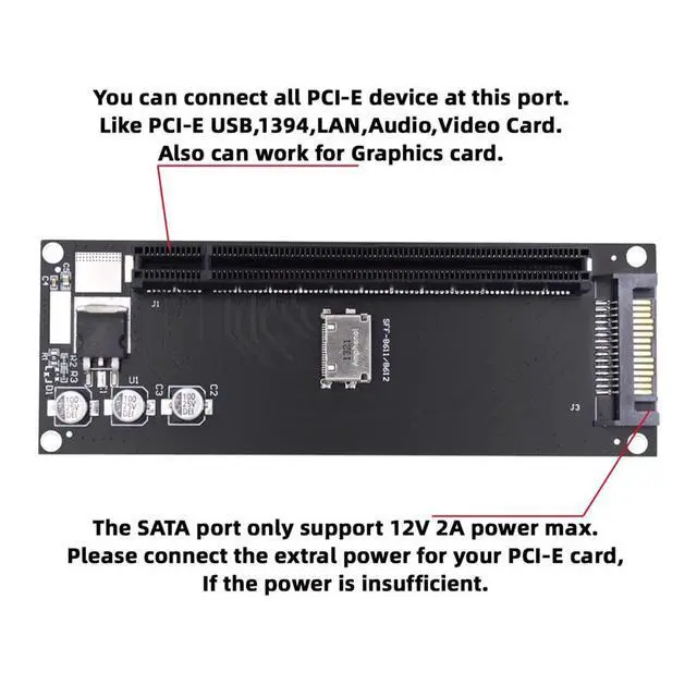 Alt view image 7 of 7 - Xiwai SFF-8612 SFF-8611 Oculink to PCIE PCI-Express 16x 4X Adapter with SATA Power Port for Mainboard Graphics Card