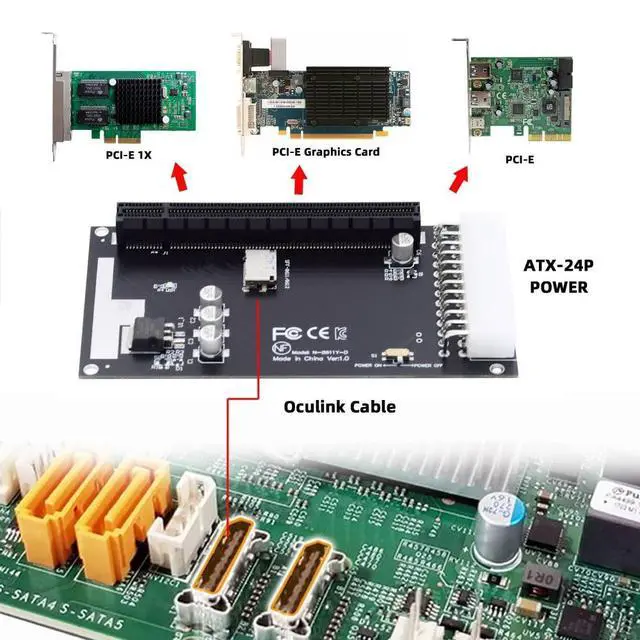Alt view image 7 of 7 - xiwai Oculink SFF-8612 SFF-8611 4X to PCIE PCI-Express 16x Adapter with ATX 24pin Power Port for Graphics Card Mainboard