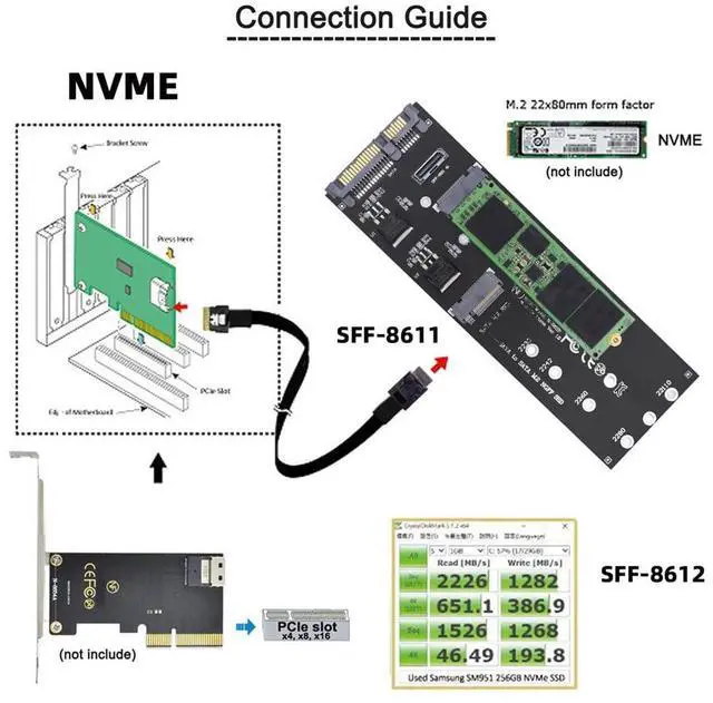Alt view image 6 of 7 - Xiwai Oculink SFF-8612 8611 to U.2 Kit M-Key to NVME PCIe SSD and NGFF to SATA Adapter for Mainboard