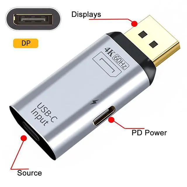 Alt view image 6 of 7 - xiwai USB-C Type C Female Source to Displayport DP Sink HDTV & PD Power Adapter 4K 60hz 1080p for Phone & Laptop