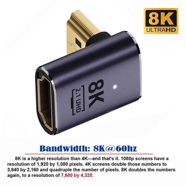 Alt view image 7 of 7 - xiwai HDMI 8K Male to HDMI 2.1 Female Vertical 90 Degree Down Angled Low Profile UHD Extension Adapter Support 8K 60hz HDTV