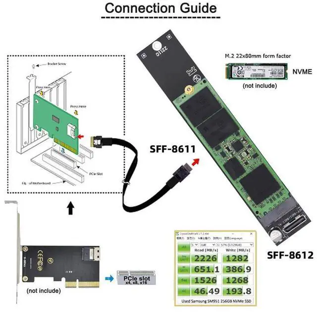 Alt view image 6 of 7 - xiwai Oculink SFF-8612 SFF-8611 to M.2 Kit NGFF M-Key to NVME PCIe SSD 2280 22110mm Adapter for Mainboard