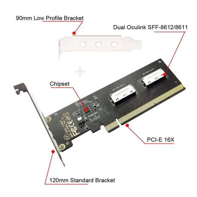 Alt view image 3 of 7 - Xiwai PCI-Express 16x to Dual Oculink SFF-8612 SFF-8611 8X VROC Adapter for Mainboard SSD Graphics Card PCIE