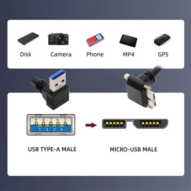 Alt view image 4 of 7 - xiwai Up Angled 90 Degree USB 3.0 A Male Host to Micro-B 3.0 Plug Locking Screws Panel 5Gbps Data Cable 25cm for Disk Camera