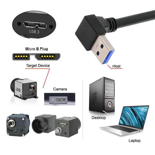 Alt view image 6 of 7 - xiwai Up Angled 90 Degree USB 3.0 A Male Host to Micro-B 3.0 Plug Locking Screws Panel 5Gbps Data Cable 25cm for Disk Camera