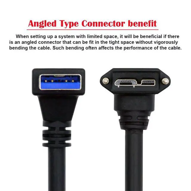 Alt view image 7 of 7 - xiwai Up Angled 90 Degree USB 3.0 A Male Host to Micro-B 3.0 Plug Locking Screws Panel 5Gbps Data Cable 25cm for Disk Camera
