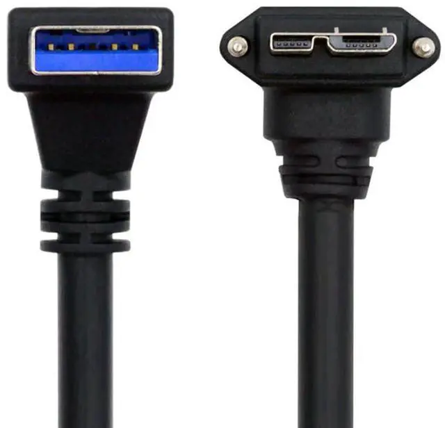 Main image of xiwai Down Angled 90 Degree USB 3.0 A Male Host to Micro-B 3.0 Plug Locking Screws Panel 5Gbps Data Cable 25cm for Disk Camera