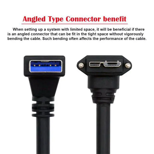 Alt view image 7 of 7 - xiwai Down Angled 90 Degree USB 3.0 A Male Host to Micro-B 3.0 Plug Locking Screws Panel 5Gbps Data Cable 25cm for Disk Camera