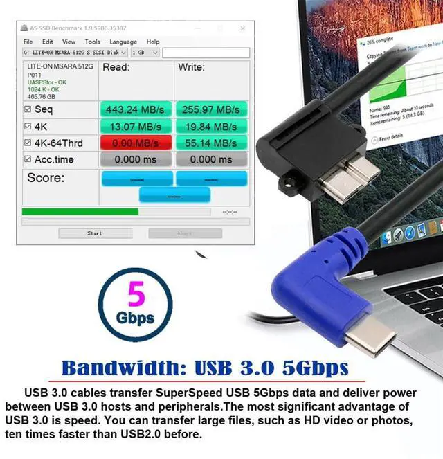 Alt view image 3 of 7 - xiwai 10 Gbps USB-C Type-C Host to Micro USB3.0 Hard Disk Cable 90 Degree Right Angled for Industrial Camera Storage Phone