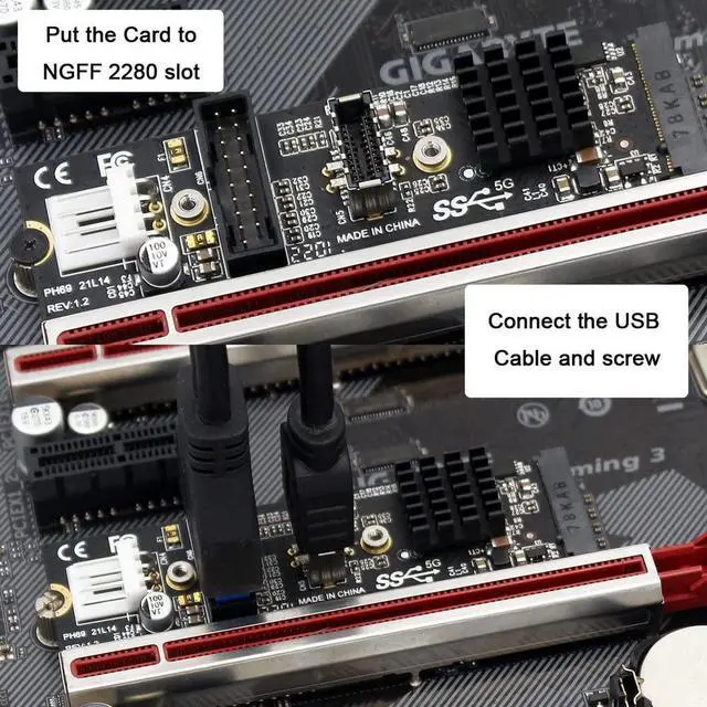Alt view image 6 of 7 - Xiwai 5Gbps Type-E USB 3.1 Front Panel Socket & USB 2.0 to NVME NGFF M-Key Express Card Adapter for Motherboard