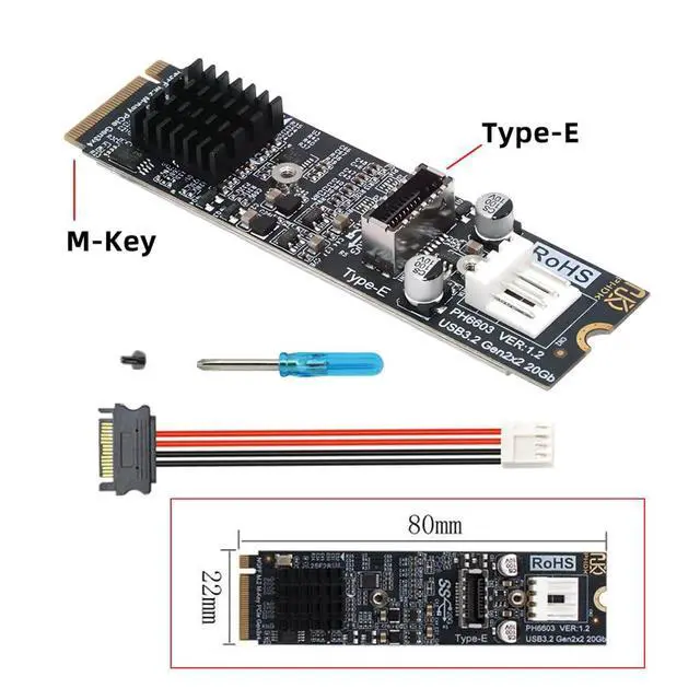 Alt view image 2 of 7 - Xiwai 20Gbps Type-E USB 3.1 Front Panel Socket to NGFF M-Key NVME Express Converter Card Adapter ASM3242 Chipset for Motherboard (NVME to USB3.1 Type-E)