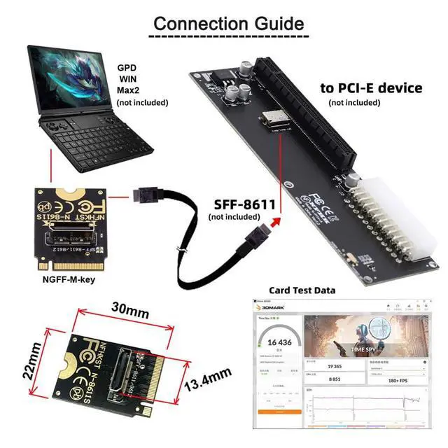Alt view image 5 of 7 - xiwai PCI-E4.0 67 Pin M.2 2230 M-Key Male to Oculink SFF-8612 SFF-8611 Female Vertical Host Adapter for NVME U.2 SSD eGPU