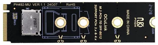 Main image of Xiwai PCI-E4.0 2280mm M.2 M-Key to Oculink SFF-8612 SFF-8611 Converter Vertical Host Adapter for NVME U.2 SSD eGPU