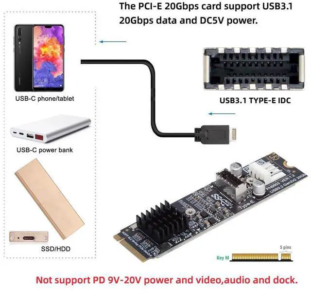 Alt view image 6 of 7 - Xiwai 20Gbps Type-E USB 3.1 Front Panel Socket to NGFF M-Key NVME Express Converter Card Adapter ASM3242 Chipset for Motherboard (NVME to USB3.1 Type-E)