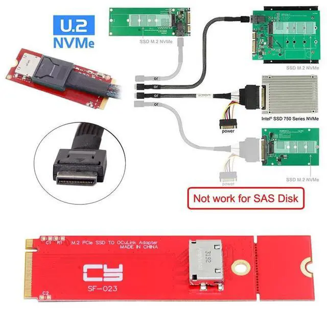Alt view image 6 of 7 - xiwai PCI-E 3.0 PCI-Express 4.0 NVME M.2 M-Key to Oculink SFF-8612 SFF-8611 Host Adapter for PCIe U.2 eGPU SSD 2260 2280
