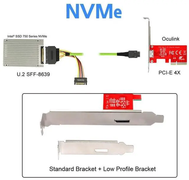 Alt view image 3 of 7 - Xiwai PCI-E 3.0 Express 4.0 x4 to Oculink External SFF-8612 SFF-8611 Host Adapter for PCIe SSD with Bracket